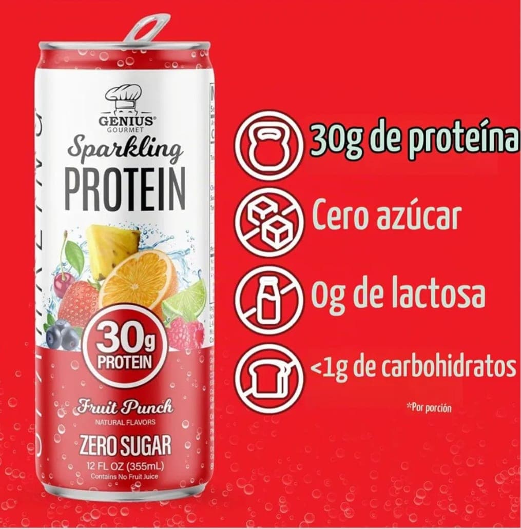 6 pack Agua mineral gasificada Genius Gourmet Sparkling Protein