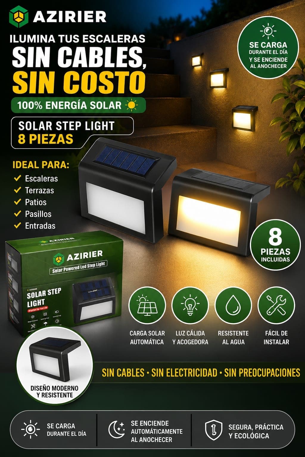 8 Lámparas LED solares.