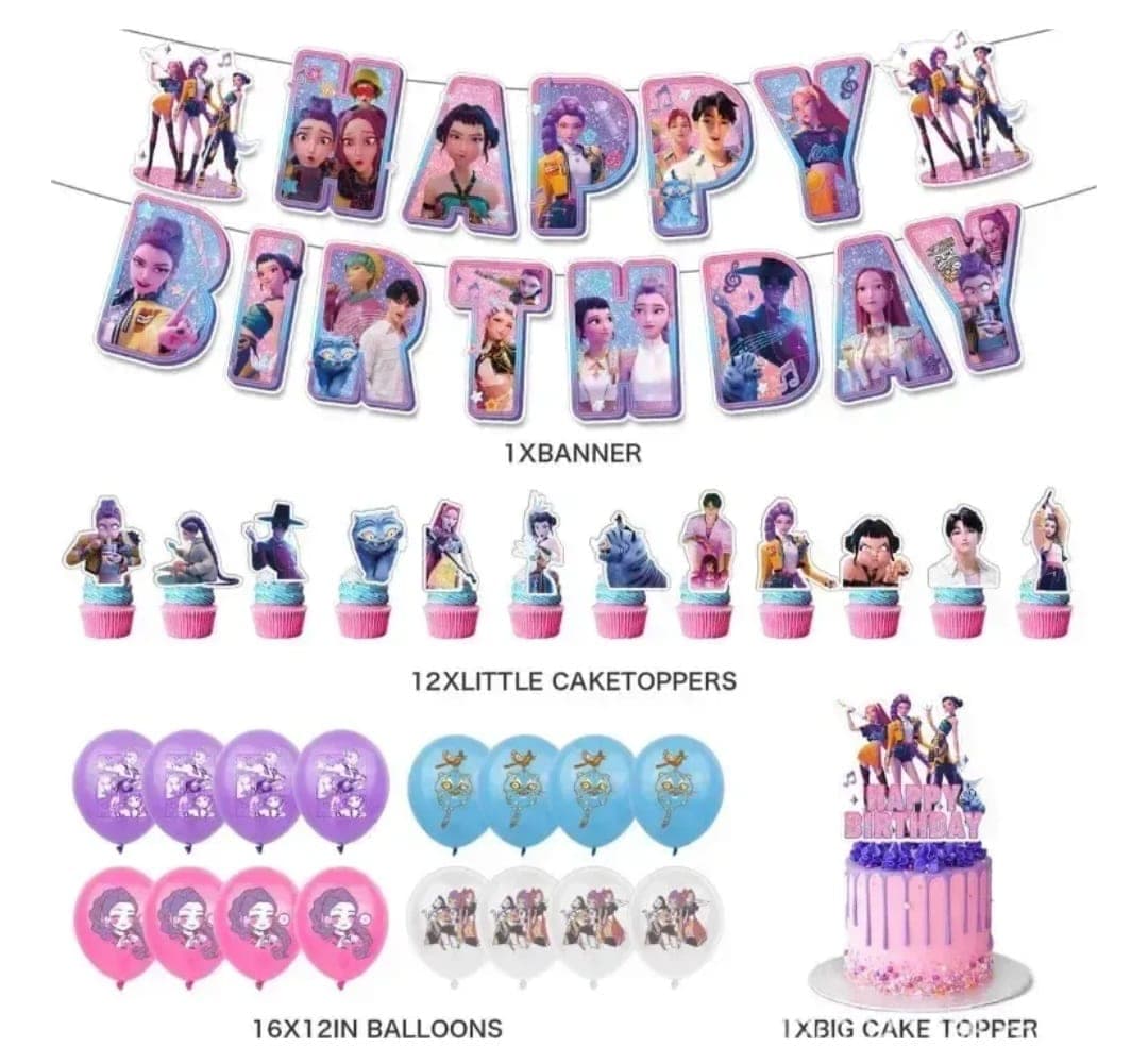 Kit de Decoración de Cumpleaños K-Pop Demon Hunters con Globos, platos de Papel