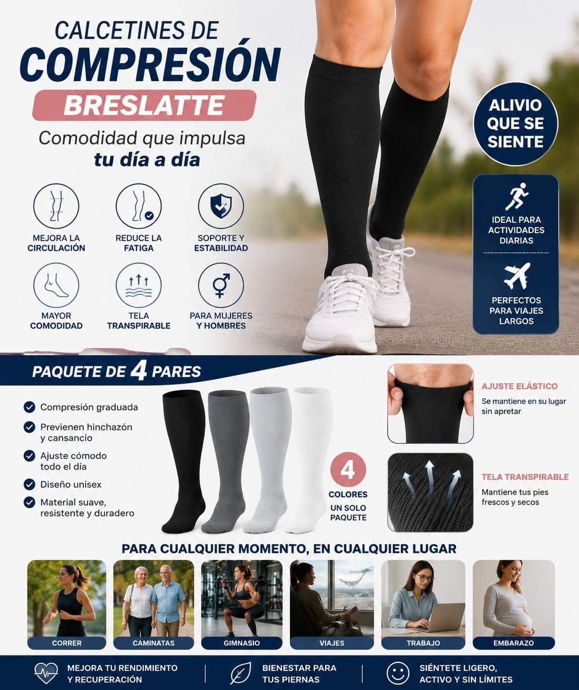 Calcetines de compresión Bysock color negro. 3 pares