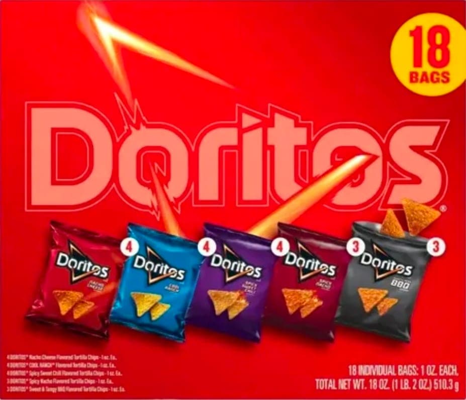 Doritos Variety Pack de 18 bolsas con 5 sabores surtidos en porciones individuales de 1 oz (28.3 g)