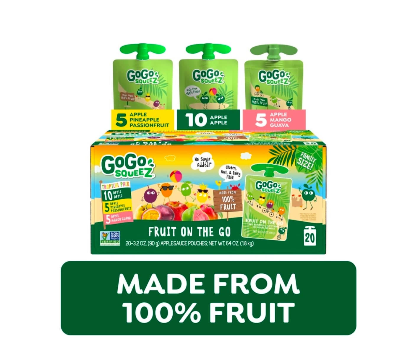Puré de frutas y verduras 100% natural GoGo squeeZ Fruit & VeggieZ 20 pack