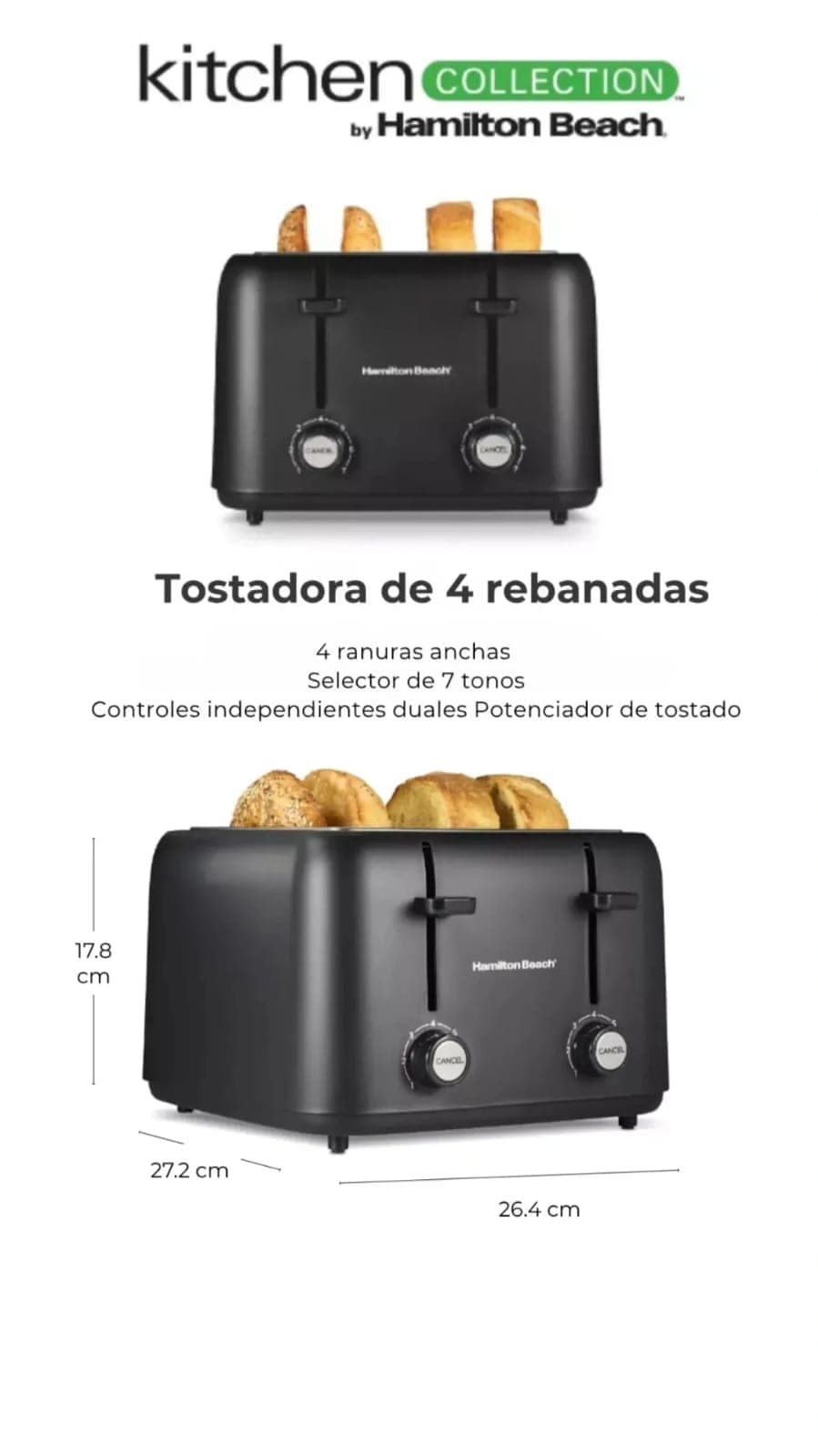 Tostador Kitchen Collection de 4 rebanadas de Hamilton Beach (modelo 24825KC)