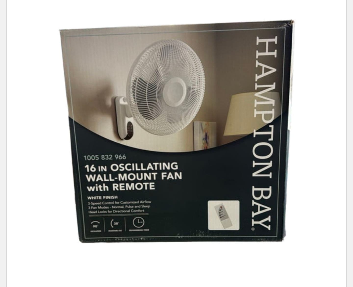 Ventilador de pared oscilante de 16 pulgadas con control remoto de la marca Hampton Bay