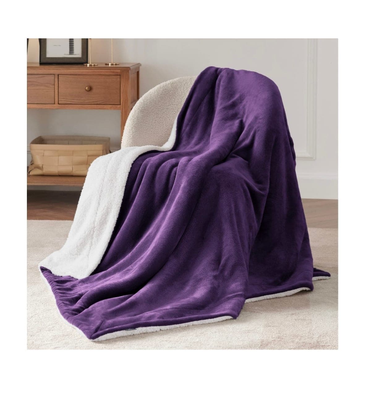 Frazada Bedsure de tejido Sherpa (borrego) individual color morado